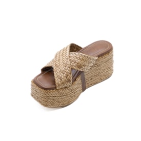 Tamanco Anabela Alta Lu Rezende Feminino Conhaque