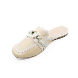 Tamanco Mulle Salto Baixo Feminino Naturallis Off White e Bege