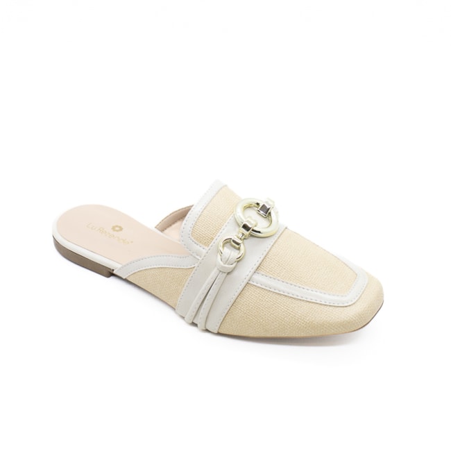 Tamanco Mulle Salto Baixo Feminino Naturallis Off White e Bege