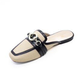 Tamanco Mulle Salto Baixo Feminino Naturallis Preto e Bege