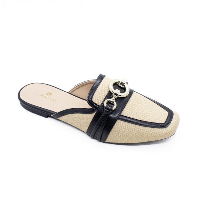 Tamanco Mulle Salto Baixo Feminino Naturallis Preto e Bege