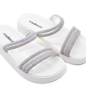 Tamanco Plataforma Moleca Flat Feminino Cristal Silver