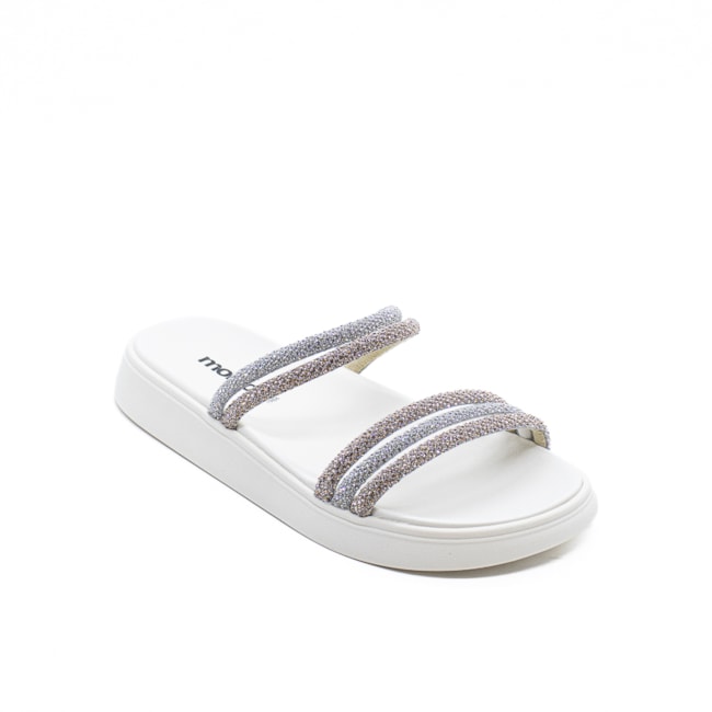 Tamanco Plataforma Moleca Flat Feminino Cristal Silver