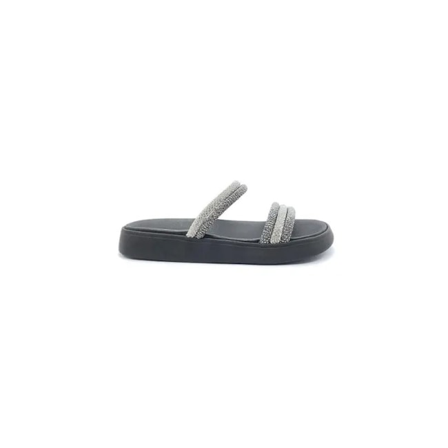 Tamanco Plataforma Moleca Flat Feminino Cristal Silver Preto
