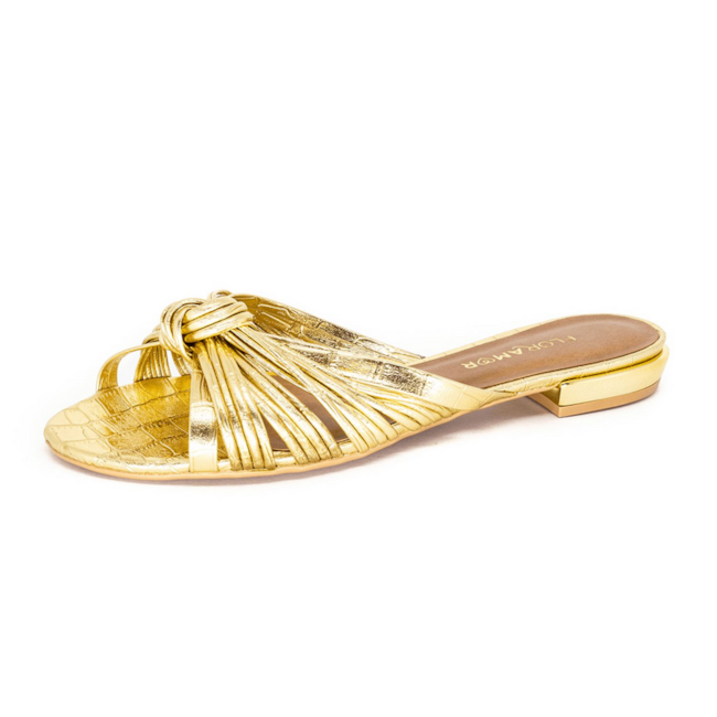 Tamanco Rasteira Floramor Feminino Ouro