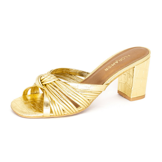 Tamanco Salto Grosso Floramor Feminino Ouro