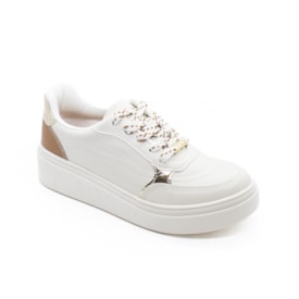 Tênis Casual Flat Vizzano Feminino Branco Off