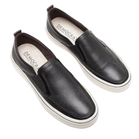 Tênis Casual Slip On De Couro Democrata Masculino Preto