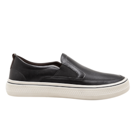 Tênis Casual Slip On De Couro Democrata Masculino Preto