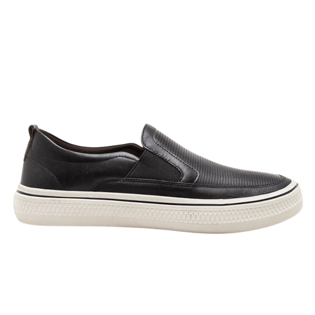 Tênis Casual Slip On De Couro Democrata Masculino Preto